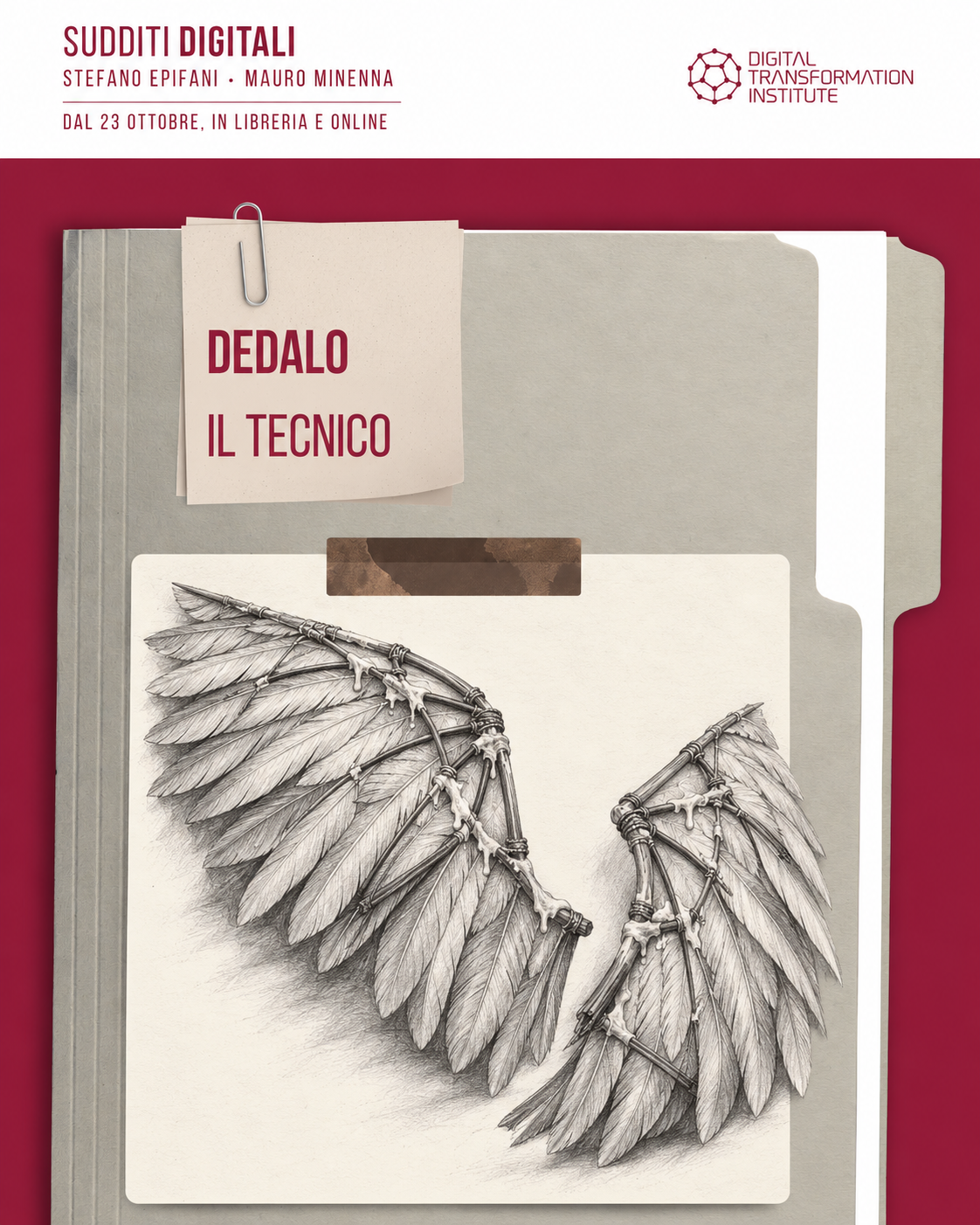 Il fascicolo di Dedalo con le ali di cera disegnate a matita