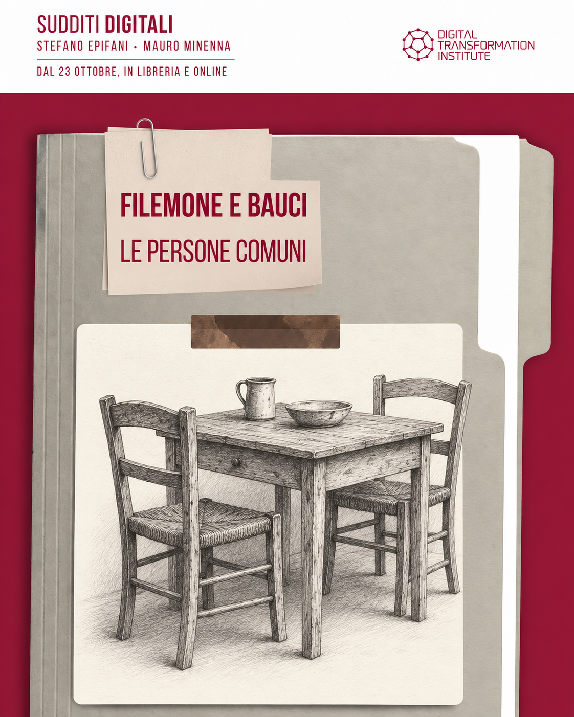 Il fascicolo di Filemone e Bauci con un tavolo e due sedie disegnati a matita